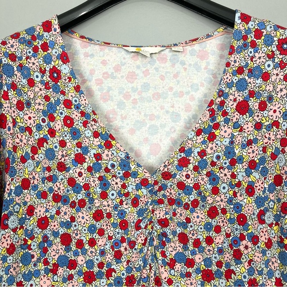 Boden V-Neck Jersey Dress Women’s Size 16 Riviera Blue Floral Stretch Knit Retro - Picture 5 of 12